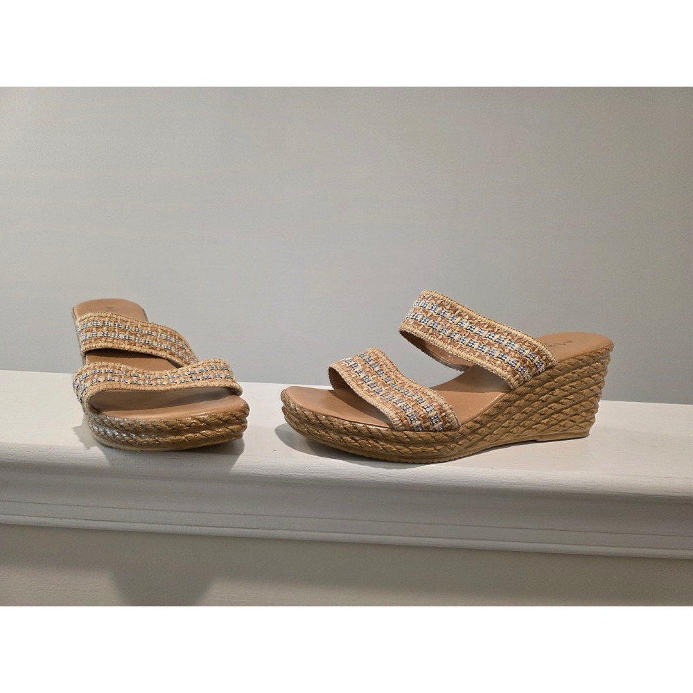 Women's sz 9 Mariella Made in Italy Tan Rhinestone Espadrille‎ Wedge Sandals
